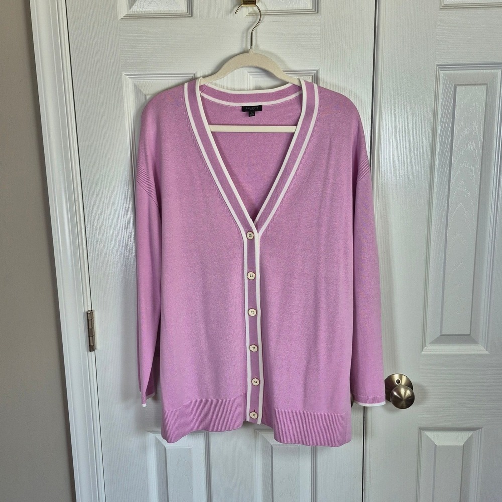 Talbots‎ lavender button down long sleeve cardigan sweater womens large petite